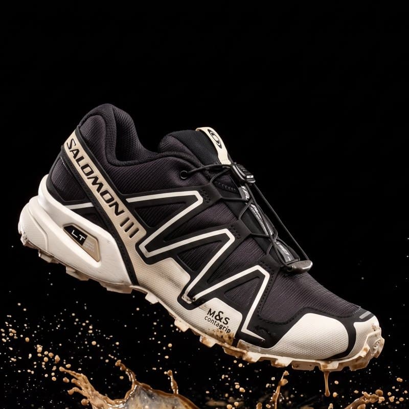 Final concept image with the correct black Salomon trail shoe
